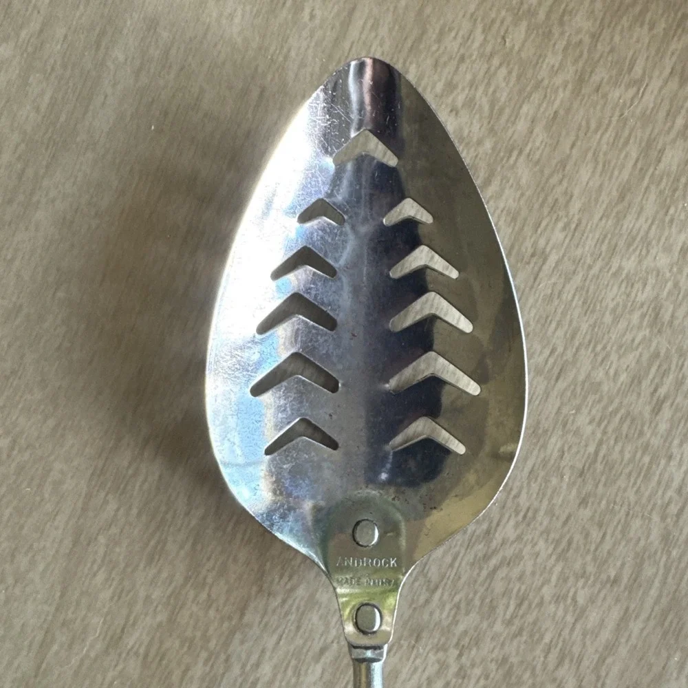 VTG Androck Chrome Plate Slotted Serving Spoon Utensil USA Stain Steel Prop